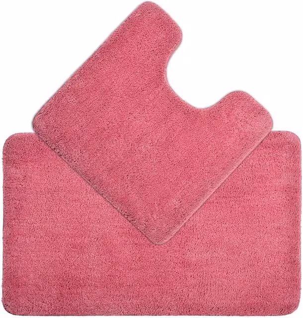 Allure Bath Fashions Two Piece Microfibre Non-Slip Bath and WC Pedestal Mat Set in Pink