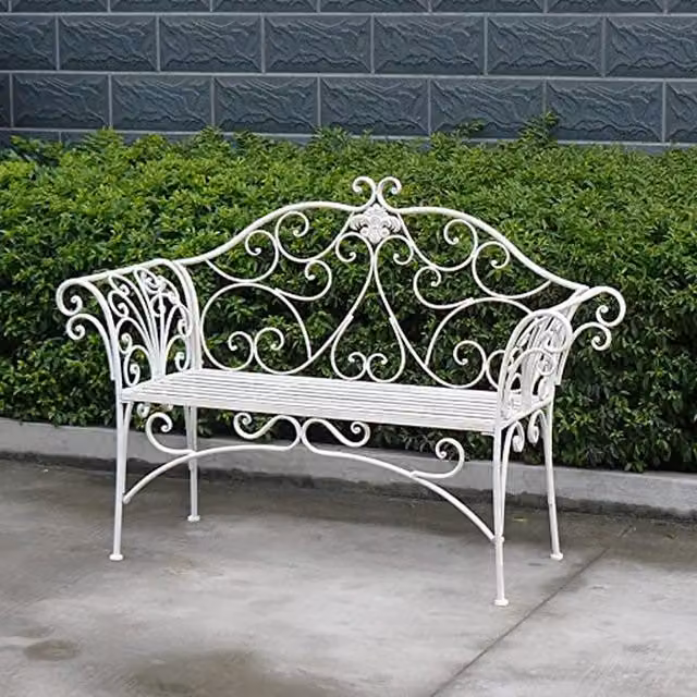 GlamHaus Geneva Foldable Shabby Chic Vintage Garden Bench in White