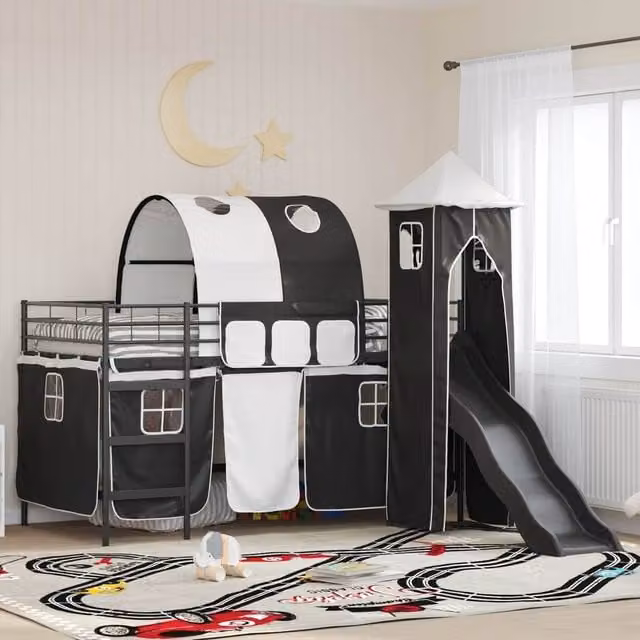 Berkfield Home Kids Loft Bed Frame in Black Metal, W/D/H: 80 x 200 cm