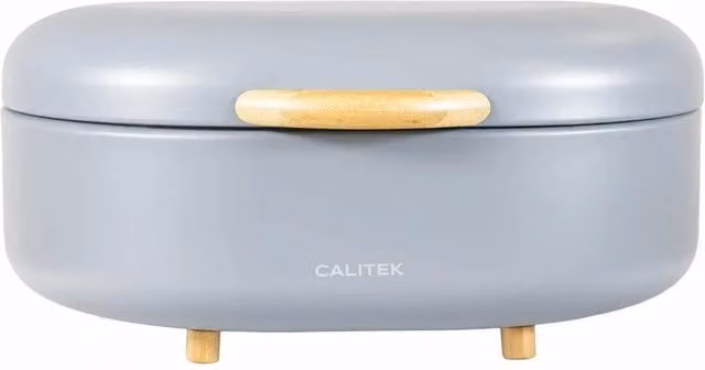 Calitek Bread Bin in Grey Carbon Steel with Bamboo Feet