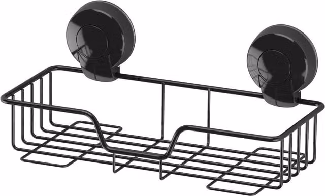 Showerdrape Suctionloc Black Metal Slatted Rectangular Bathroom Shower Caddy