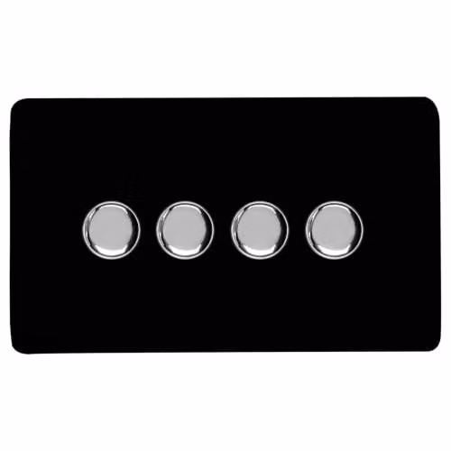 Trendi Switch 4 Gang 1 or 2 Way 150w Rotary LED Dimmer Light Switch in Piano Black