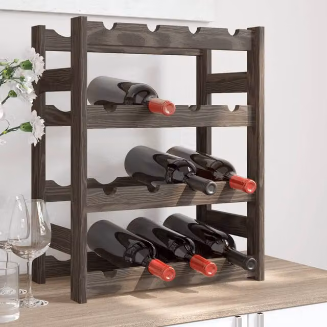 Berkfield Home Grey Solid Pine Wood Wall Mounted Wine Rack for 16 Bottles