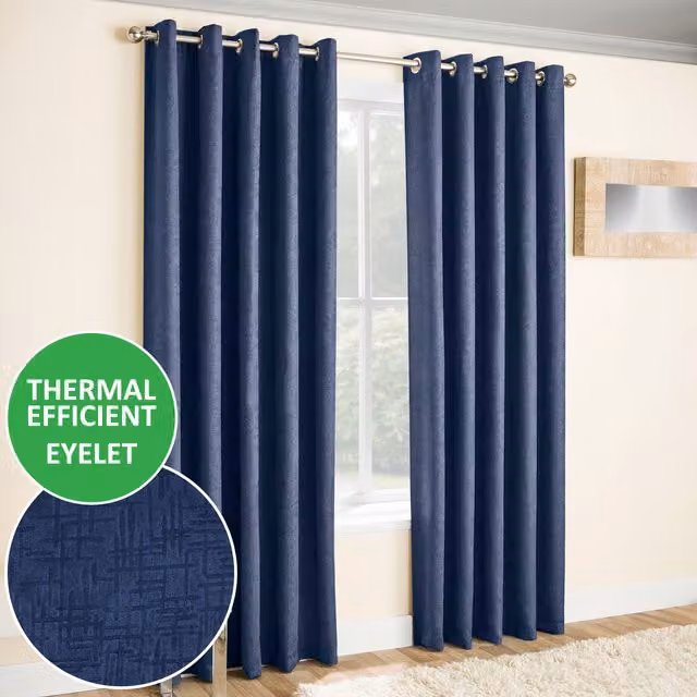 Enhanced Living Pair of Vogue Eyelet Thermal Dimout Curtains, Blue, W: 137 cm, H: 229 cm