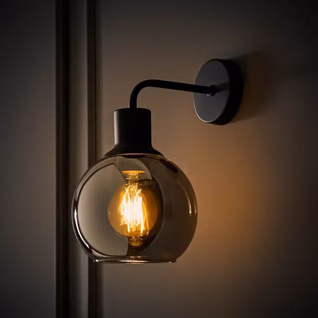 ValueLights Bellamy Glass Sphere Wall Light in Black and Gold/Brass