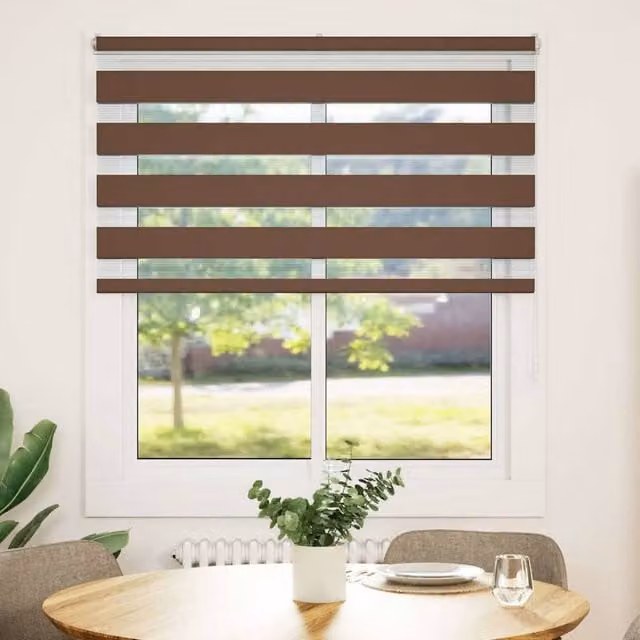 Berkfield Home Brown Zebra Day and Night Blind, W: 125 cm, H: 100 cm