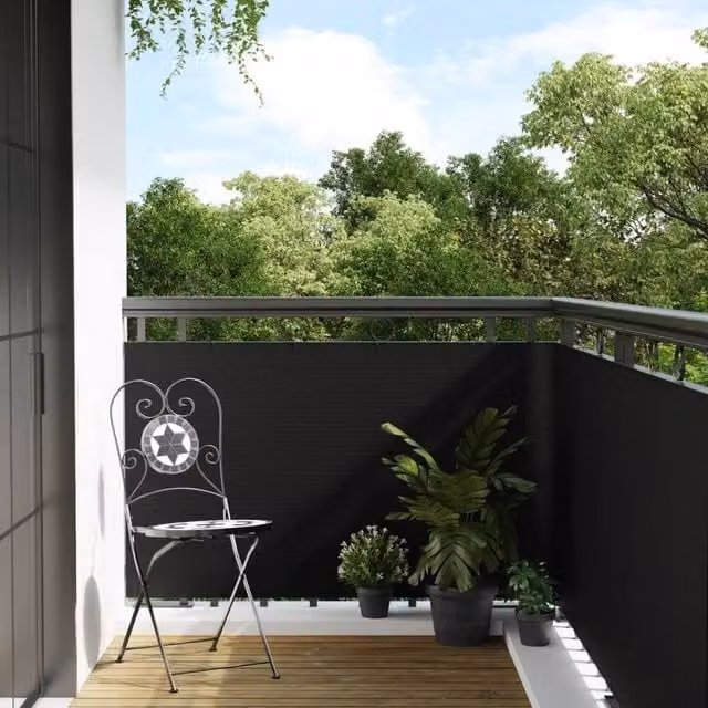 Berkfield Home Black Poly Rattan Balcony Screen, W: 400 cm, H: 90 cm