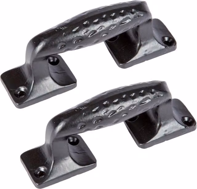 Hammer and Tongs Forged Iron Bow Barn Door Handles in Matt Black, Pack of 2