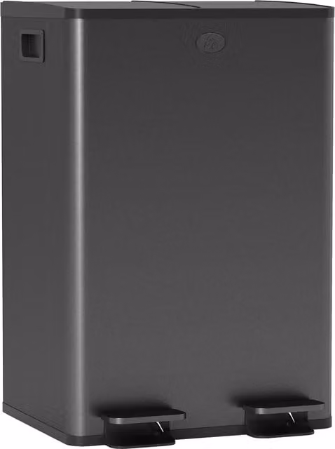 HOMCOM 56L Dual Compartment Stainless Steel Pedal Bin with Odour Filter and Removable Inner Buckets, Black