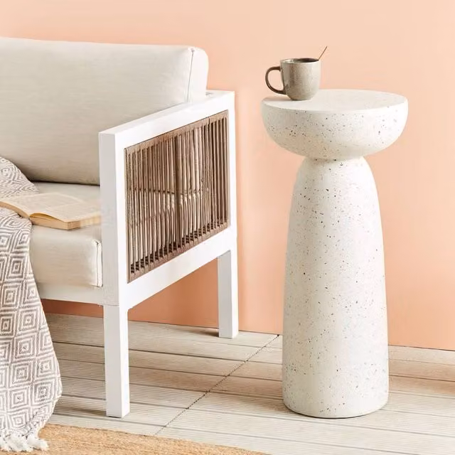 Wyld and Coco Terrazzo Accent Side Table, White, Diameter: 33 cm