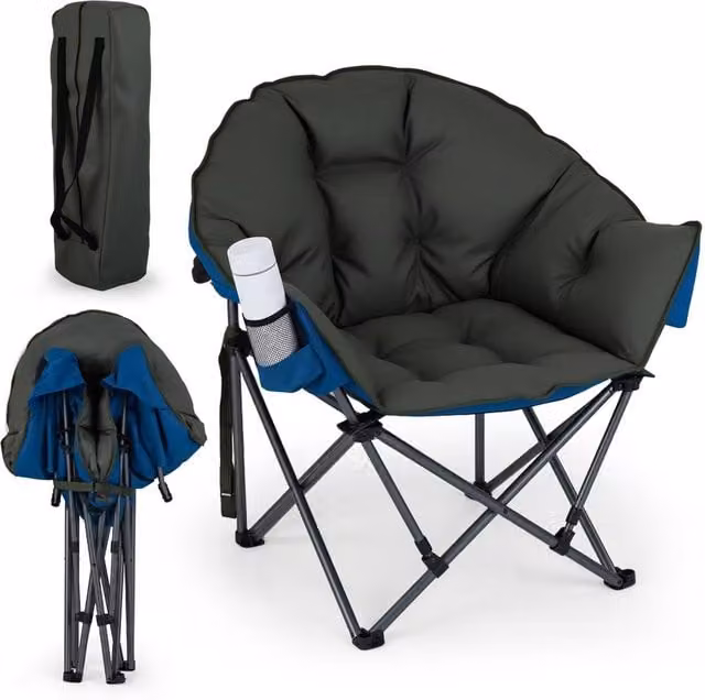 Costway Oversized Folding Camping Chair with Padded Seat and Cup Holder in Green