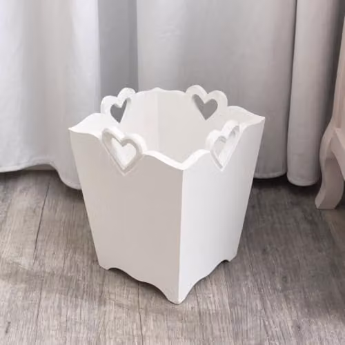 Melody Maison White Solid Wood Freestanding Bin with Heart Cut Out