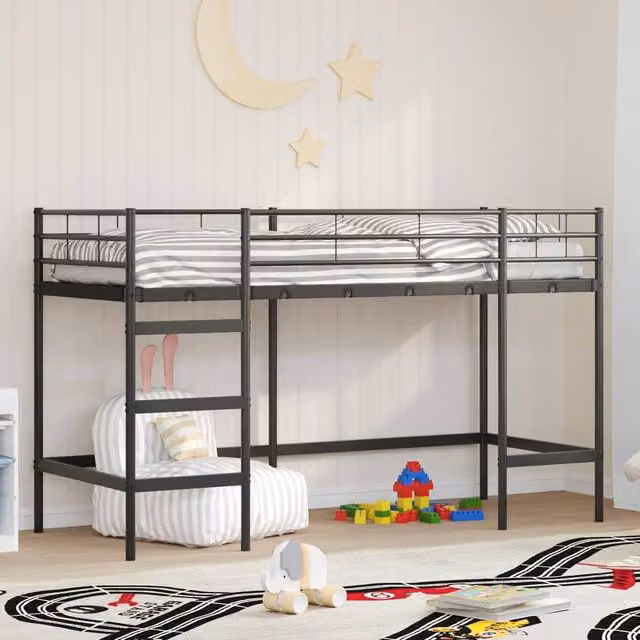 Berkfield Home Kids' Loft Bed Frame in Black Metal, W: 75 cm, L: 190 cm