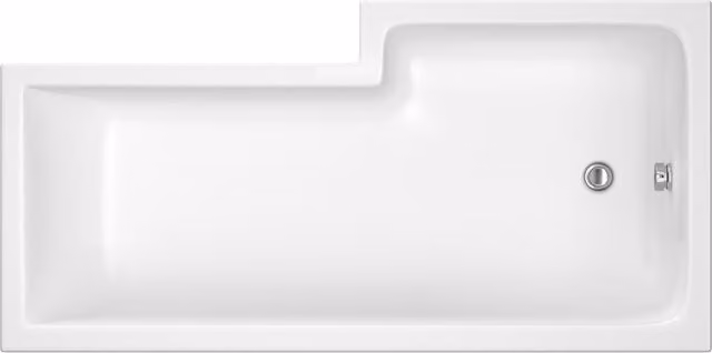 Balterley Asymmetric Left Hand L Shape Acrylic Shower Bath Tub with Leg Set, White, W/D/H: 149.8 x 85.5 x 40 cm