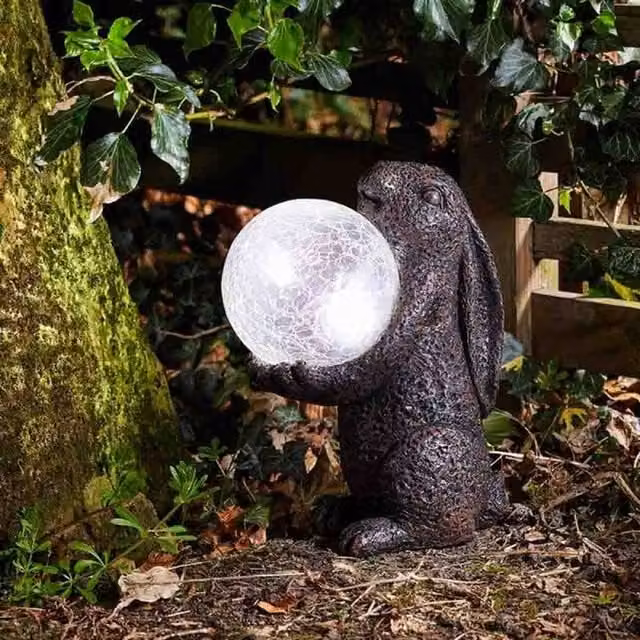 Garden Mile Solar Hare with Colour Changing Crackle Ball in Brown and Grey