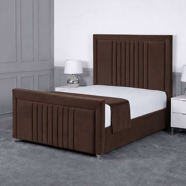 Living Comfort Bedz Celeste Plush Velvet Upholstered Bed with Slatted Base in Brown, Single