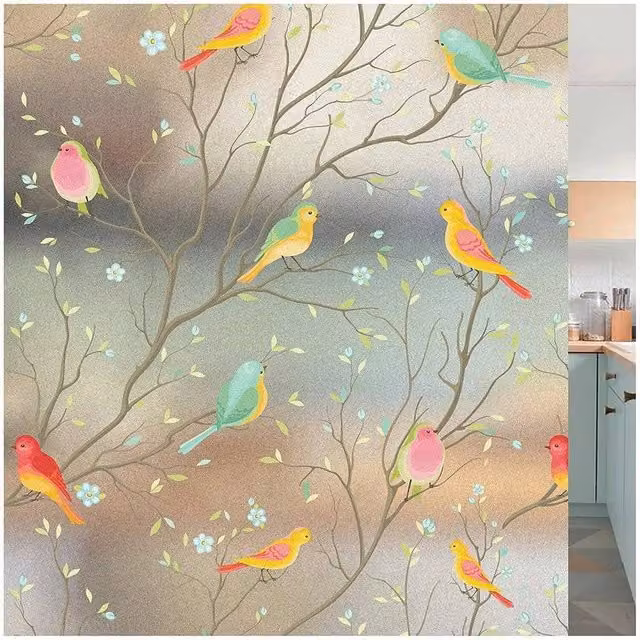 SPETLEK Frosted Bird Removable Window Film, Multicolour Stained Glass Effect, W: 60 cm x H: 200 cm