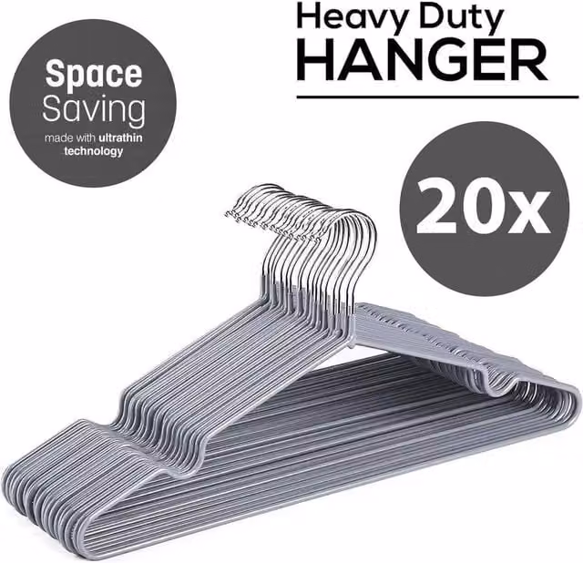 PAWNORA 20 Pack Space Saving Metal Wire Hangers in Grey