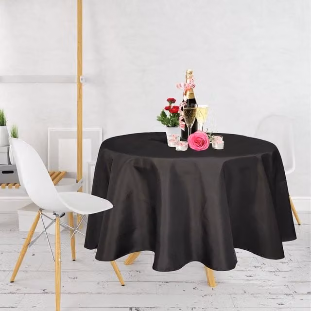 Trimming Shop Plain Black Round Polyester Tablecloth for Weddings and Parties
