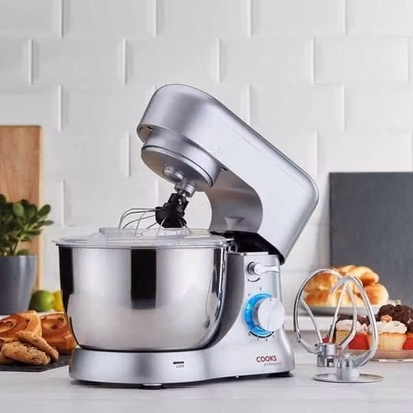 Cooks Professional Stand Mixer with 1000W Motor, 8 Speeds and 4.5L Stainless Steel Mixing Bowl in Silver