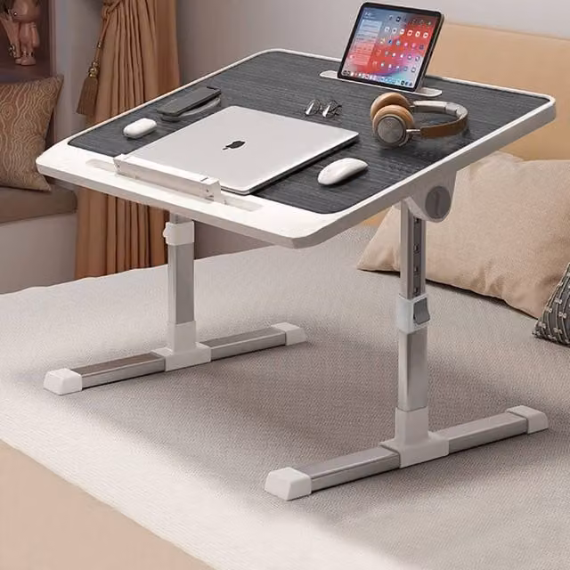 Living and Home Foldable Height-Adjustable Laptop Bed Table with Movable Stop Bar and Tablet Slot in Dark Grey