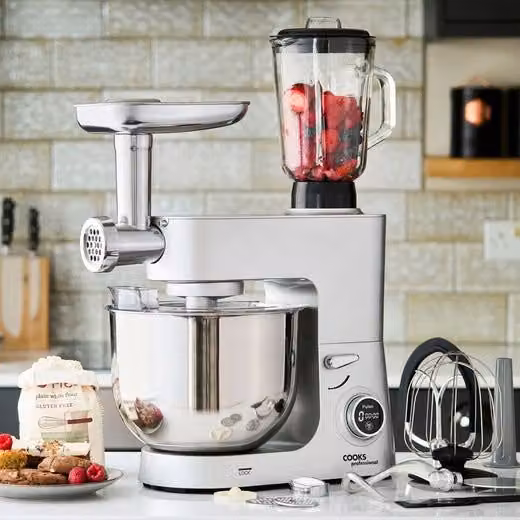 Cooks Professional Multi-Function 1800W Digital Stand Mixer with 8L Stainless Steel Bowl and Pulse Function in Silver