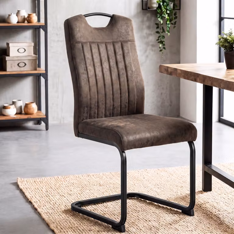 DHS Industrial Metal Dining Chairs Set of 4 in Brown and Black with Cantilever Base and Synthetic Leather Upholstery