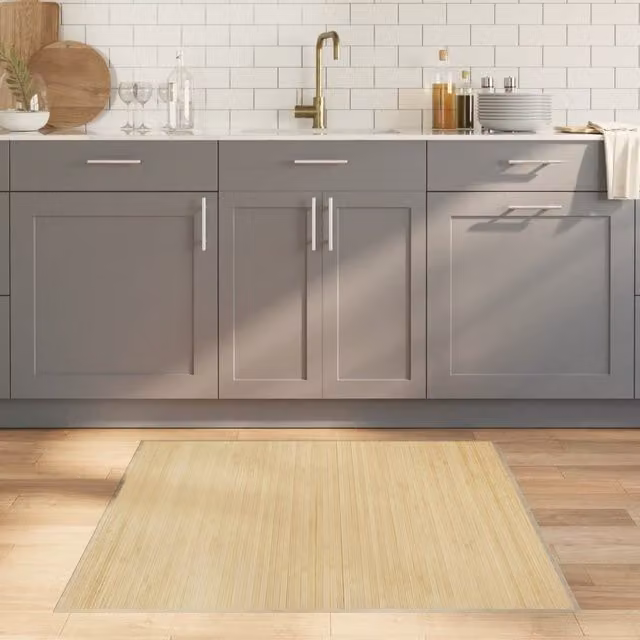 Berkfield Home Square Bamboo Rug in Beige, 100 x 100 cm
