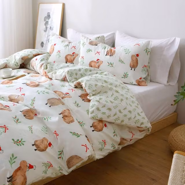 Pamposh Christmas Bedding Set in White, Soft Brushed Microfibre Duvet Cover and Pillowcase, W/D/H: 135 x 200 cm and 90 x 200 cm