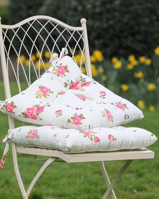 Dibor Set of 2 Vintage Pink and Green Floral Print Reversible Indoor Outdoor Chair Seat Pads, W/D: 40 x 40 cm
