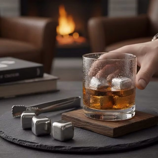 Orsina Patrin Set of 4 Square Stainless Steel Whisky Stones in Black and Silver
