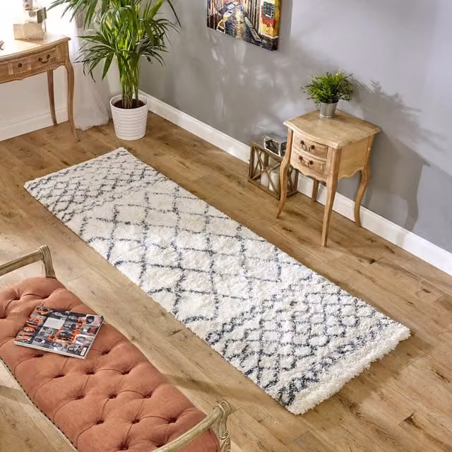 Asiatic Carpets Alto AL02 Moroccan Berber Shaggy Area Rug, Ivory and Grey, W: 240 cm, Pile Height: 50 mm