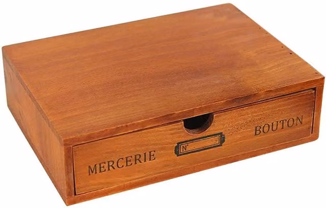 NESTLUNE Single Tier Solid Wood Desktop Storage Box with Drawer in Brown, W: 24.5 cm, D: 6.5 cm, H: 1.0 cm