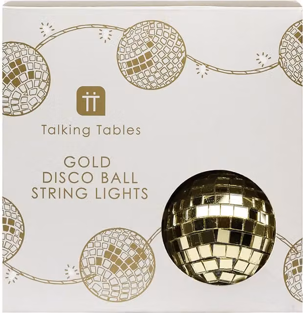 Talking Tables Gold Disco Ball LED String Lights with 10 Warm White Glass Spheres, Length: 1.6 m