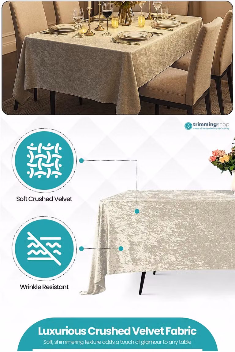 Neel Blue Diamond White Velvet Rectangular Tablecloth