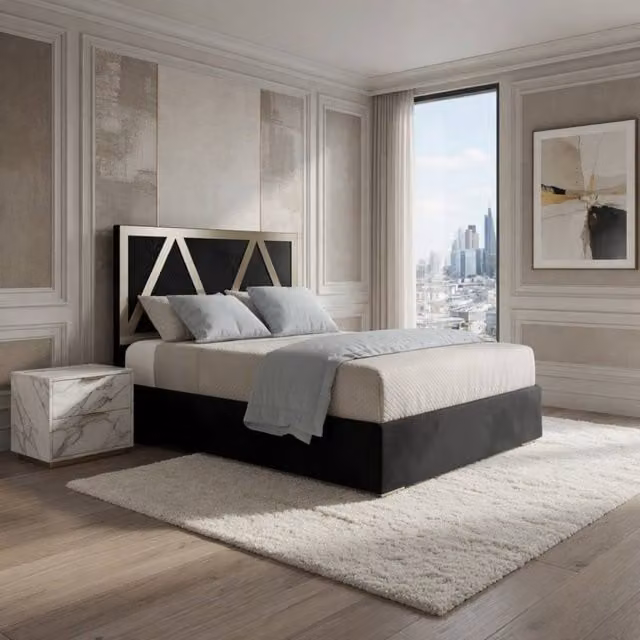 Casani Warrington Upholstered Velvet Designer Bed Frame with Metal Accents, Super King, W/D/H: 200 x 200 x 127 cm
