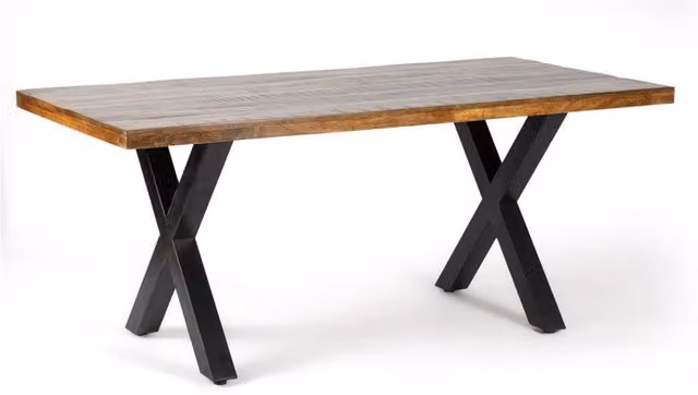 Jaipur Furniture Ltd Induse X-Frame Rectangular Dining Table in Brown and Black Mango Wood and Metal, W: 220 cm, D: 100 cm, H: 76 cm