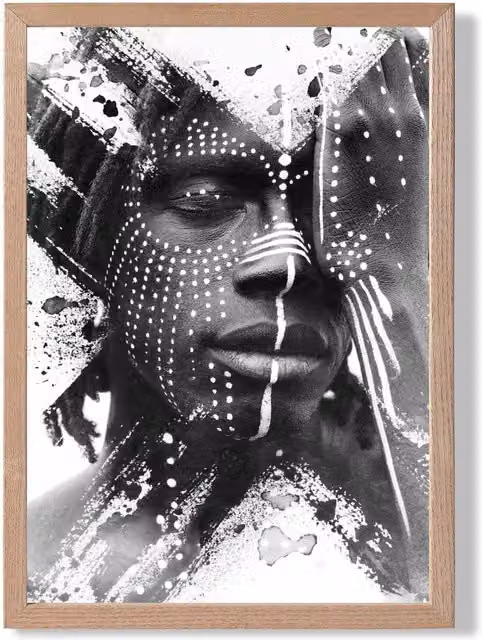 ARTZE Strong Man Black and White Photo Framed Print with Oak Wood Frame