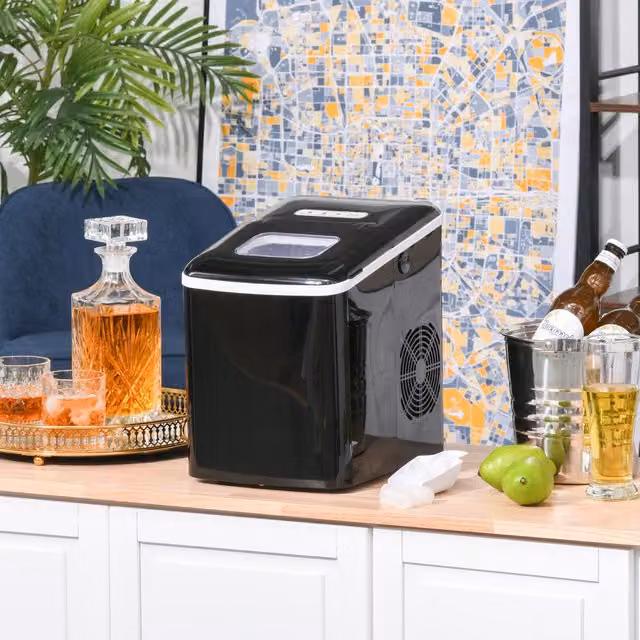 HOMCOM Portable Ice Maker with Digital Display and Ice Scoop, Black, 12kg/24H Production