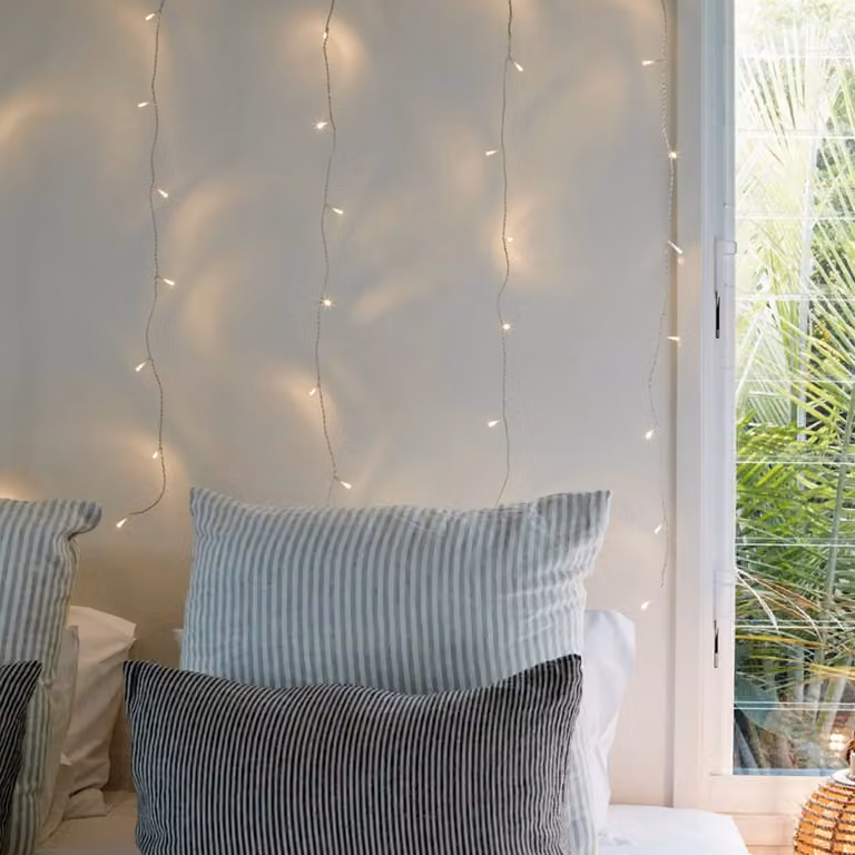 Lights4fun 40 Warm White LED Curtain Lights with Transparent Cable, W/H: 1 x 1 m