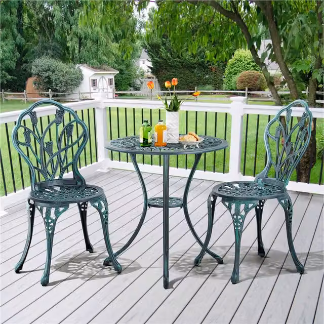Yaheetech Retro Outdoor Bistro Set with Umbrella Hole in Green Matt Powder Coated Steel