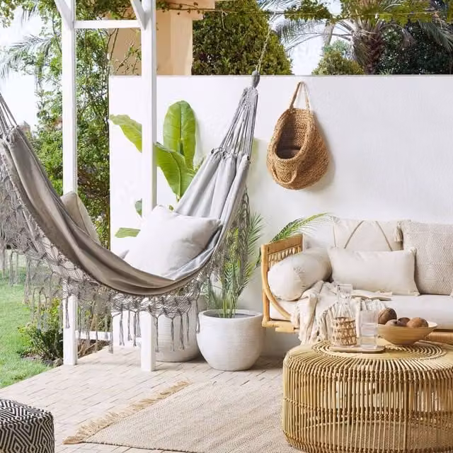Wyld and Coco Light Grey Cotton-Blend Hammock with Crochet Edging