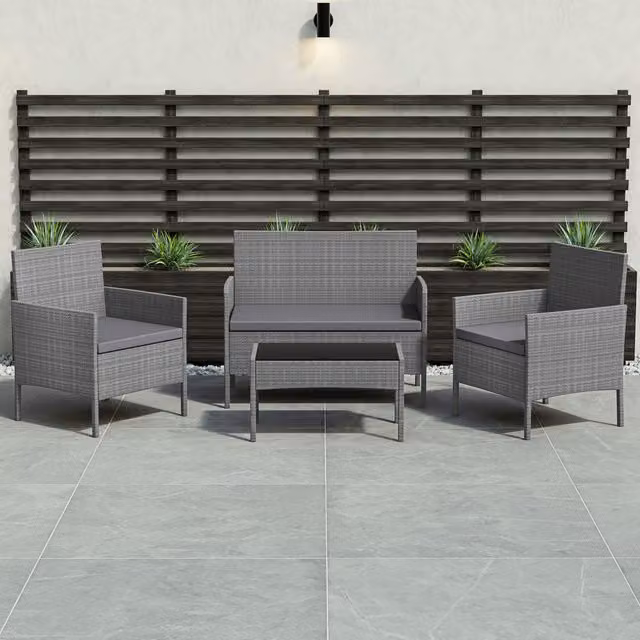 Vida Designs Kendal 4 Piece Grey Polyrattan Garden Furniture Set with Cushions and Weather Cover