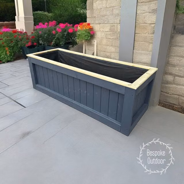 Bespoke Outdoor Chiltern Range Wooden Timber Planter in Urban Slate Grey, W: 90 cm, D: 60 cm