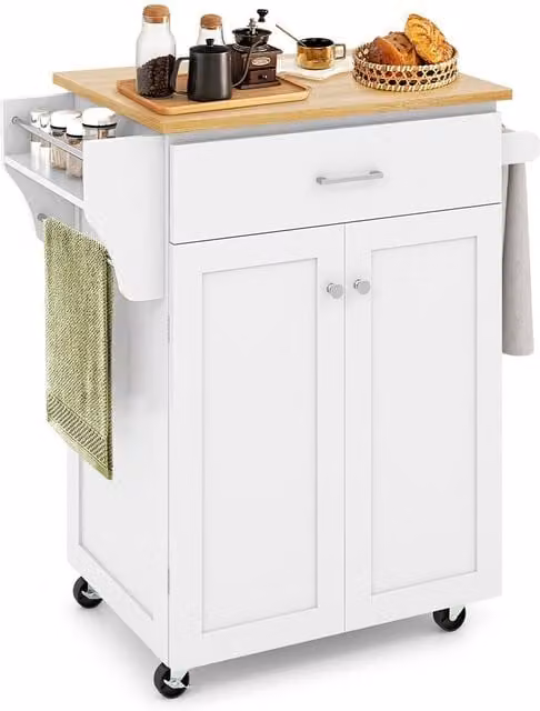 COSTWAY Modern Rolling Storage Trolley Cart in White Matt MDF