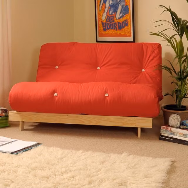 Comfy Living Red Fabric Futon Sofa Bed with Solid Wood Frame, W/D/H: 140 x 200 cm