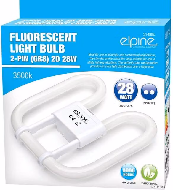 BARGAINS-GALORE Set of 2 White 28W 2-Pin Fluorescent Compact Slim Design Light Bulbs