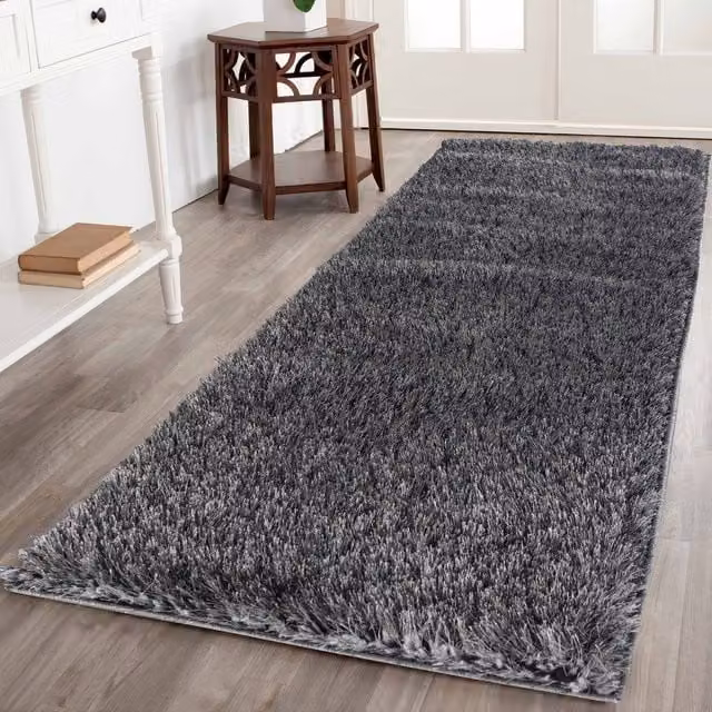 Desire Rugs Modern Soft Plain Shimmer Shaggy Area Rug Runner in Grey, W: 60 cm x L: 220 cm