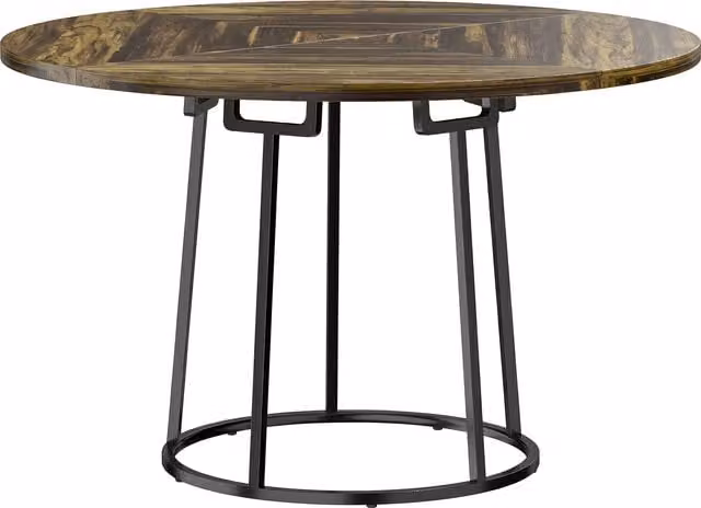 HOMCOM Round Dining Table with Spliced MDF Top and Conical Metal Base, Rustic Brown and Black, Diameter: 120 cm, Height: 75 cm
