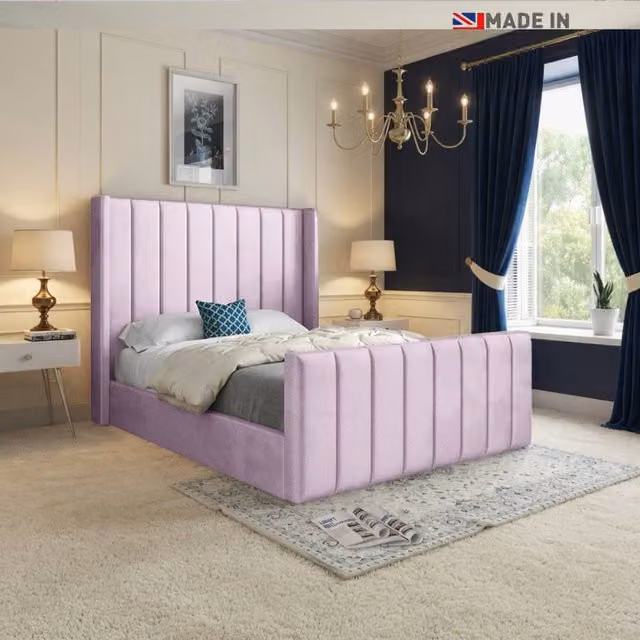 KDMD Sturminster Winged Upholstered Designer Bed Frame in Pink Soft Velvet, Size: Super King, W/D/H: 200 x 189 x 137 cm